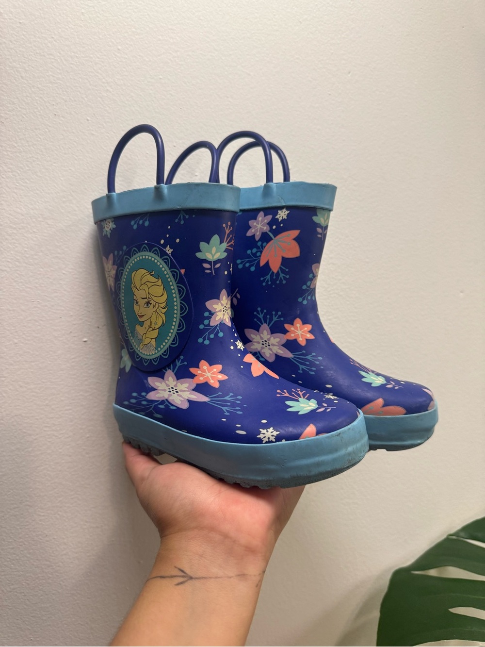 Disney Blue Floral Kids Rain Boots with Character Emblem